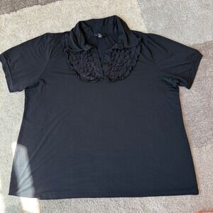 Lane Bryant Black Ruffle V-Neck Short Sleeve Knit Top Plus Size 22/24